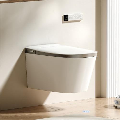 lluoqian Toilette Wandhängendes Smart-WC, Jet-Siphon-Spülung, PP-Platten-WC mit automatischer Spülung bei Stromausfall, Unterbau-WC