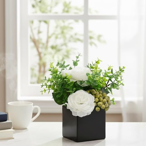NAWEIDA Artificial in Vase, Faux Flowers Arrangement with Vase for Home Decor, Coffee Table Decor, Kitchen, Dining Table Centerpiece Decorations