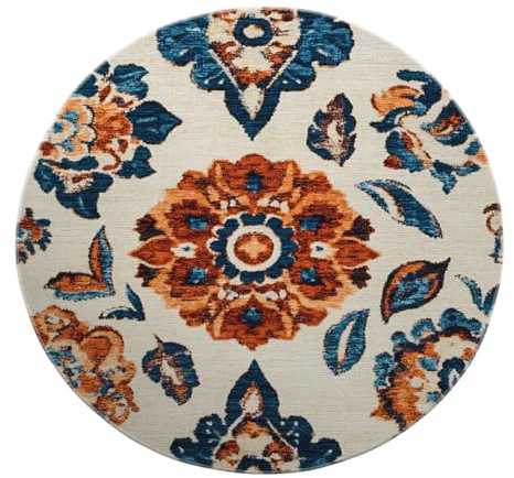 BYLEEHOMED Amerikanischer Stil Bauernhaus-Wohnzimmer Rundteppich moderner floral bedruckter waschbarer weicher dünner kreisförmiger Teppich unter dem Esstisch 90 cm