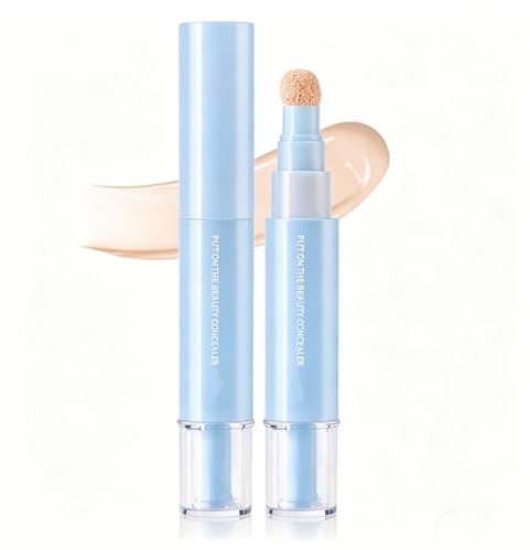 2 in 1 Liquid Foundation Eye Concealer Pen, 24H Long-Lasting Waterproof Concealer Stick, High Coverage Matte Brightening Concealer for Eye Dark Circles, Acne Marks and Spots (01# Milky White)