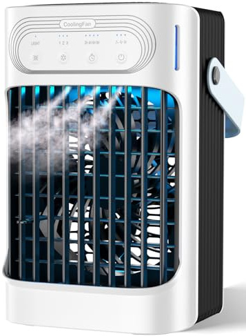 Ventilador portátil de aire acondicionado, 800 ml, unidad de aire acondicionado portátil con 3 niebla fría y velocidades, 7 luces nocturnas y temporizador de 2 a 8 horas, enfriador de aire personal
