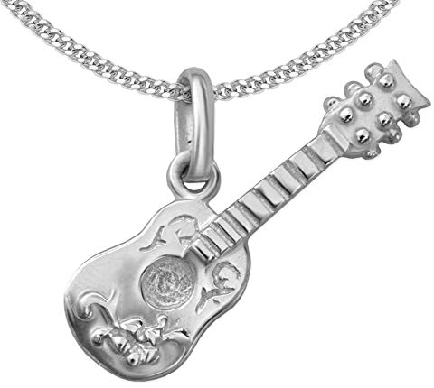 CLEVER SCHMUCK Halskette Anhänger kleine Gitarre als Westerngitarre 22 x15 mm glänzend Kette Panzer 45 cm 925 Sterling Silber im Schmucketui