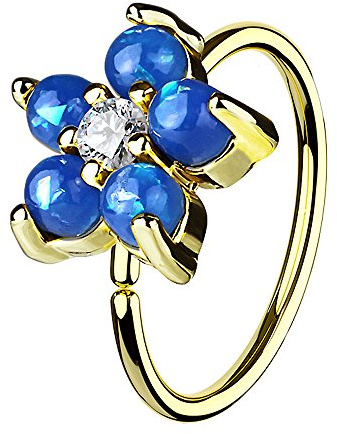 Piercingfaktor Universal Piercing Ring Continuous mit mit Opal Kristall Blume Motiv Für Ohr Nase Lippe Brust Intim Septum Tragus Helix