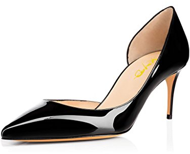 XYD D'Orsay Damen-Pumps, niedrig, 6,3 cm, bequem, Slipper, spitzer Zehenbereich, sexy, lässig, Büro, professionelle Schuhe, Schwarz Lack, 42 EU