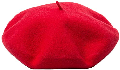 JOYHY Herren Unifarbe Wolle Künstler Französischer Baskenmütze Barette Hut Rot
