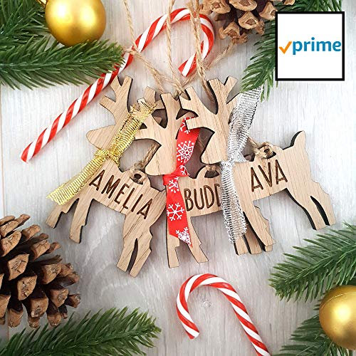 My Pretty Little Gifts Personalised Reindeer Wooden Bauble - Christmas Tree Decoration - Xmas Gift Present Idea