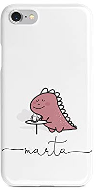 Tirita Personalised Initials Custom Hard Phone Case Compatible with iPhone 7 Plus & 8 Plus Chubby Dinosaur Pink T-Rex