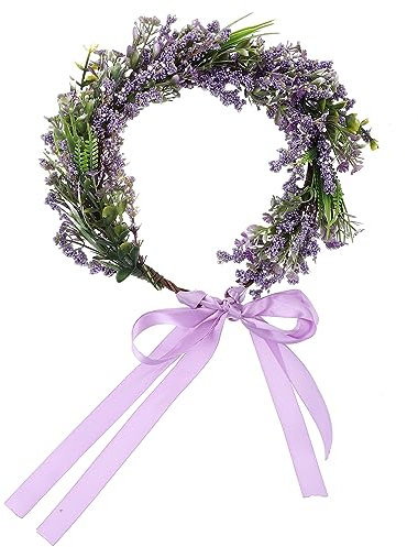 Lurrose Flower Wreath Headband Lavender Floral Garland Crown Christmas Flower Headpiece for Women Girls Bridal Wedding Party Holiday (Purple)