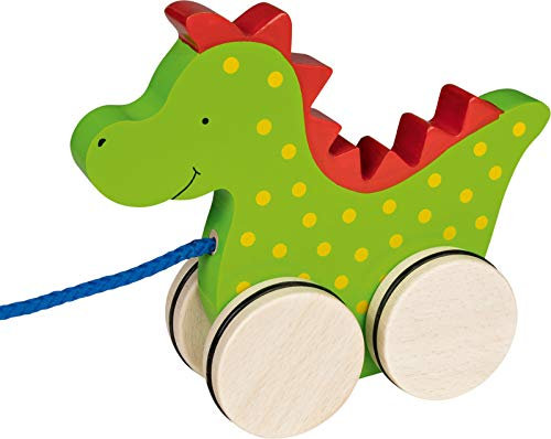 Nachziehtier Drache Saro aus Holz von goki Ziehtier ab 1 Jahr Holzspielzeug mit Palandi® Sticker