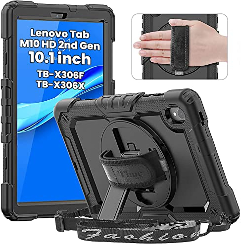 Timecity Funda para Lenovo Tab M10 (2ª generación TB-X306X/F) 10.1 HD 2020, correa de mano y hombro para Lenovo Tab M10 10.1, color negro