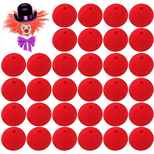 HUYIWEI Rot Clown Nase,30PCS Clown Nase,Rot Schwamm Nasen,Tag der roten Nase, Familienfest, Zirkus, Tanzparty, Rudolph-Rentier-Nase und Halloween(ungefähr 50mm im Durchmesser)