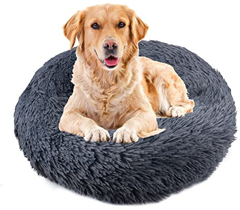 UUEMB 90cm Rund Hundebett Katzenbett, Plüsch Flauschig Hundekorb Katzenkissen Kuscheliges Donut, Waschbar Warm Hundekissen für Mittelgroße und Große Hunde, Katzen und Andere Haustiere (Dunkelgrau)