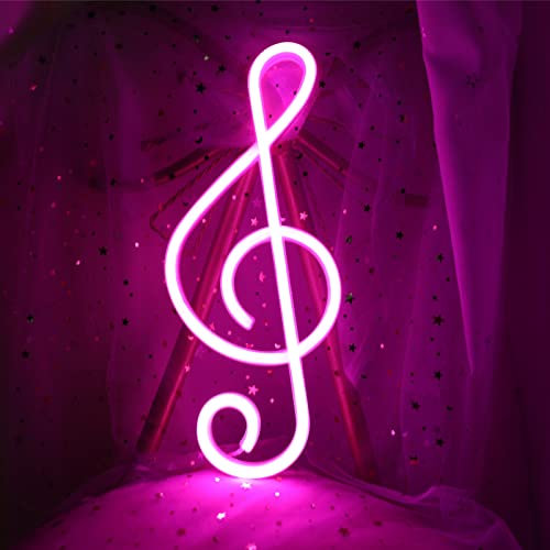 ENUOLI Lampada al neon a LED a forma di nota musicale, funziona con batterie e USB, lampada da parete al neon per camera da letto, nota musicale, decorazione per concerto, bar, festa (rosa)