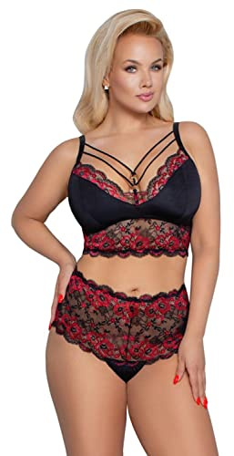 Cottelli Curves Cottelli Collection Lace Bra Set with Open Crotch