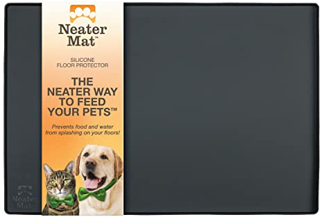 Neater Pet Brands Neater Mat Tapis de gamelle en Silicone imperméable pour protéger Les sols de la Nourriture et de l'eau (61 x 40,6 cm Silicone, Noir Profond)