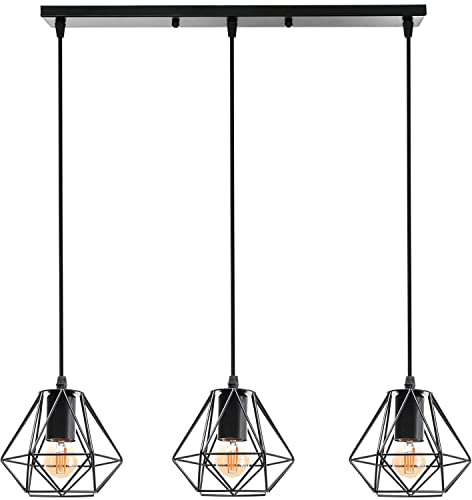 TOKIUS Deckenlampe, 16CM Vintage Deckenleuchte im Industrial Design Retro E27 Lampe aus Eisen Käfig Pendelleuchte Schwarz (Schwarz 3-flammig Pendellampe B)