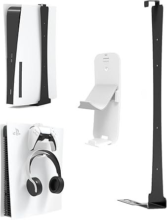 PS5 Wall Mount Shelf Bundle for Playstation 5(Disc/Digital) Edition, Sturdy Steel Wall Mount Bracket with Controller & Headphone Holder Hanger for PS5