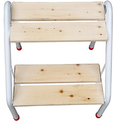 LUNEZY Klappleiter Hocker Treppen Massivholz Multifunktions-Haushalt Wechselschuhe Bibliothek Eisenhalterung, 2 Stufen Holzfarbe