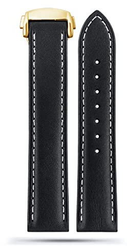 HAODEE Für Omega Seamaster 300 150 Speedmaster 007 AT150 braunes Armband-Faltschließe, 19 mm, 20 mm, 21 mm italienisches Lederarmband (Farbe: B schwarz-gold, Größe: 20 mm)