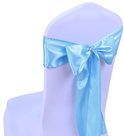 SINSSOWL Stuhlschleifen aus Satin, für Hochzeit, Geburtstag, Party, Fiesta, Dekoration, 17,8 x 274,4 cm, Babyblau, 50 Stück