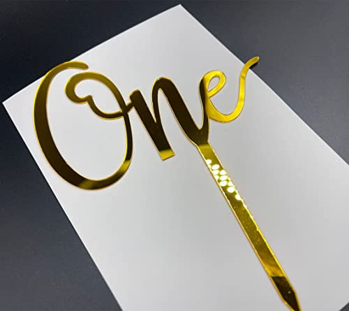 Gold First 1st Birthday Cake Toppers Age One Kid's Britdhay Party Decors Decoration Double Sided Anniversary (One)