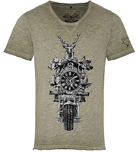 Hangowear T-Shirt Herren Schwarzwald Biker grau | Trachtenshirt Kuckucksuhr Print | Baumwolle XXL