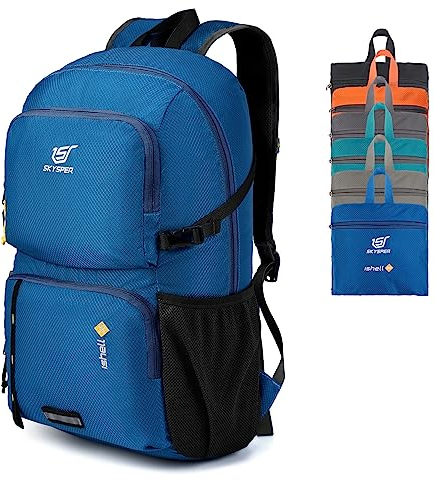 SKYSPER Zaino Ultraleggero Pieghevole 30L, Resistente all'Acqua Con Strisce Riflettenti per Trekking, Hiking, Escursione, Viaggio - Uomo Donna, Zaffiro