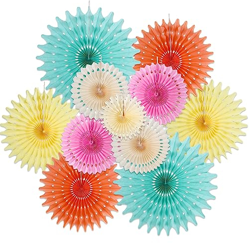 Easy Joy Lot de 11 éventails en papier à suspendre en forme de rosace, guirlande déco pour fille, mariage, anniversaire, été, table, remise de diplôme, fête d’enfants