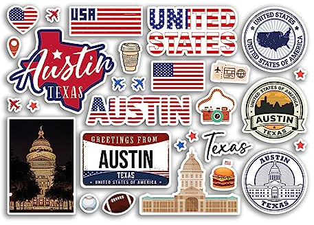A5-Aufkleberbogen Austin Wahrzeichen Vinyl-Aufkleber – Texas Amerika USA Staaten Flagge Reise Urlaub Karte Stadt Scrapbook Ästhetik #80549
