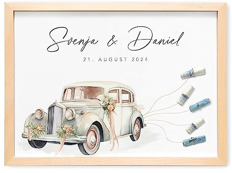 DEL MÀ Unique & Personal Hochzeitsgeschenk Geld für Brautpaar Hochzeit Auto personalisiertes Geldgeschenk originell verpacken Geschenk (mit oder ohne Bilderrahmen)