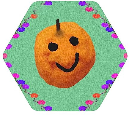 Smiley-Untersetzer aus Leder mit Zitrusmuster, 6-teiliges Set, fein und weich, leicht zu reinigen, sechseckig, 10,2 x 10,2 cm