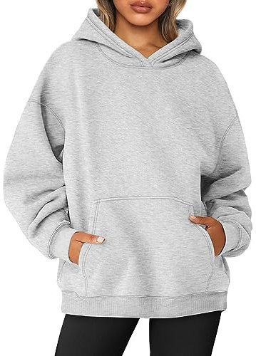 AUTOMET Damen-Sweatshirt, Übergröße, Fleece, Kapuzenpullover, Langarm-Shirt, Pullover, Herbst-Outfits 2024, mit Tasche, GRAU, M