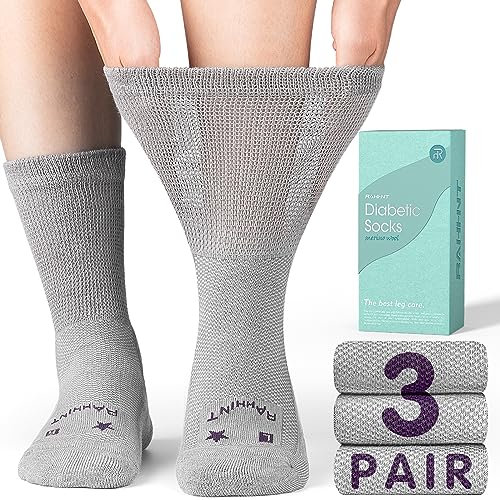 Rahhint Laine Mérinos Chaussettes Diabetiques 3 Paires, Chaussettes de Bambou sans Elastique sans Couture Homme Femme
