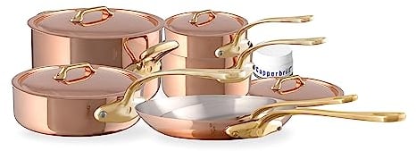 Mauviel M'200 B 2mm Polished Copper & Stainless Steel 11-Piece Cookware Set With Bronze Handles, Made In France