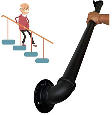 UYSELA Treppengeländer-Handlauf Treppenhandlauf – 1 Fuß Bis 20 Fuß. Komplettset. Hochfester Handlauf Aus Gebogenem Eisen Für Wasserrohre, Treppengeländer Für Flure, Lofts, Terrassendielen/19Ft
