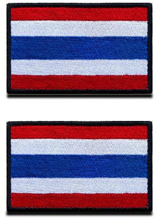 2 St. Thailändisch Thailänder Flagge Patch - Taktisch Nationales Emblem, Bestickter Aufnäher mit Verschluss, Militär Bänder für Reisen Rucksäcke Kleidung Uniform Weste Jersey