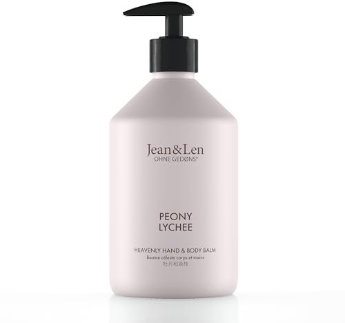 Jean & Len Heavenly Hand- & Body Balm Peony & Lychee, für ein duftendes Pflegeerlebnis, mit Bio-Arganöl und Sheabutter, Hochwertige Flasche, ohne Parabene & Silikone, 500 ml