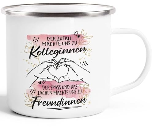 SpecialMe® Emailletasse Der Zufall machte uns zu Kolleginnen Freundinnen Tasse mit Spruch Geschenke Bürotasse emaille-weiß-silber standard