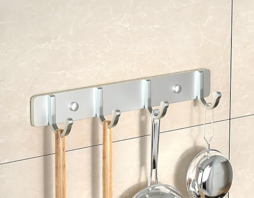 LNGFSH 2 Pieces Kitchen Utensil Rail with Sliding Hooks Wall Mounted Utensil Hanging Rack 304 Stainless Steel Hanger Hooks for Kitchen Tools, Pot (Silver,27.5cm)