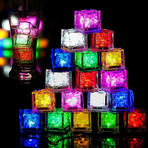 18Pcs LED Eiswürfel Badewannenspielzeug, Baby Badespielzeug, Beleuchtete Eiswürfel, Bunt leuchtende LED Eiswürfel, leuchtende eiswürfel, für Hochzeit, Club, Bar, Champagnerturm-Dekoration