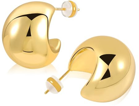 BOUTIQUELOVIN 14K Dupes Tropfen Ohrringe Gold Creolen Damen Breit Ohrringe Vergoldete Geschenk für Frauen Freundin Mama Mädchen