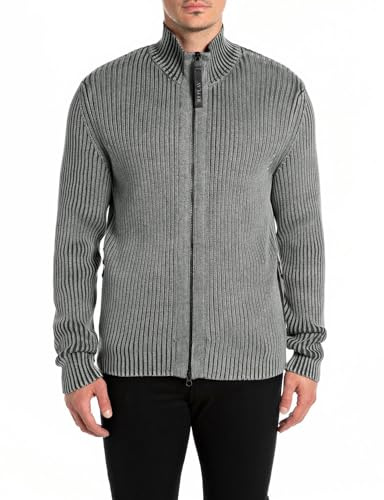 Replay Herren Strickjacke mit Reißverschluss, Grau (Lead Grey 093), L