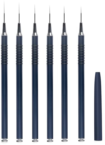 6 Pièces Pinceau Nail Art Ongles Professionnel, 5/7/9/11/20/25mm Pinceaux en Détail à Ongles avec Capuchon, Ultra fines Nail Art Liner Stripe Brush avec Manche en Métal, pour DIY Nail Art Peinture