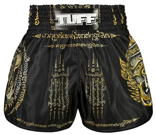 Tuff Sport Muay Thai Boxshorts Retro Styles Classic Slim Cut MMA Kickboxen Workout Set, Tuf-rms116-blk, Large