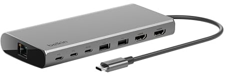 Belkin Connect Station d'accueil USB-C 8-en-1 Dock Core (Affichage Double, Technologie Silicon Motion, Mac, Windows, Chromebook, PD 100 W, Transfert de 10 Gbit/s et Ethernet de 1 Gbit/s, Argent)