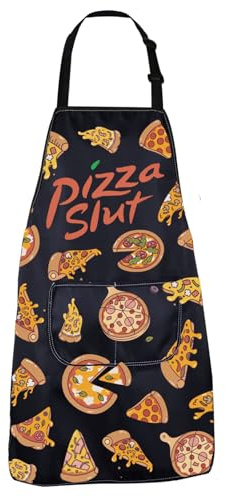 CENWA Pizza Day Gift Funny Pizza Slut Cooking Chef Kitchen Adjustable Apron for Pizza Lover (Pizza Slut Apron EU)
