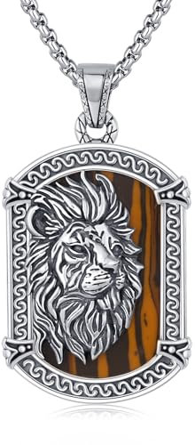 CRWENG Halskette mit Löwen Anhänger für Herren 925er Sterling Silber Löwe von Juda Gothic Punkrock Halskette mit Anhänger für Herren Modeschmuck Geschenk für Jungen