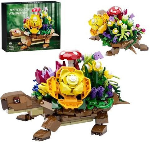 Millionspring Schildkröten-Tierspielzeug-Bausatz, Meeresschildkröte mit Blumentopf-Baustein, lustiger Bausatz für Erwachsene und Kinder ab 6 Jahren, Geburtstags (509 Teile)