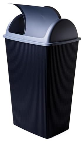 SUSTANIA Mülleimer Küche & Büro 50L - Abfalleimer mit Schwingdeckel, 65x38x26 cm, Robust, Recycelbarer Kunststoff, Schwarz/Silber, Made in EU
