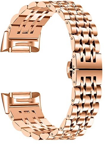 Gimuk Straps Compatible with Fitbit Charge 6/5 Strap - Metal Stainless Steel Replacement Watch Band Strap Business Wristband Bracelet for Women & Men (Rose Gold)